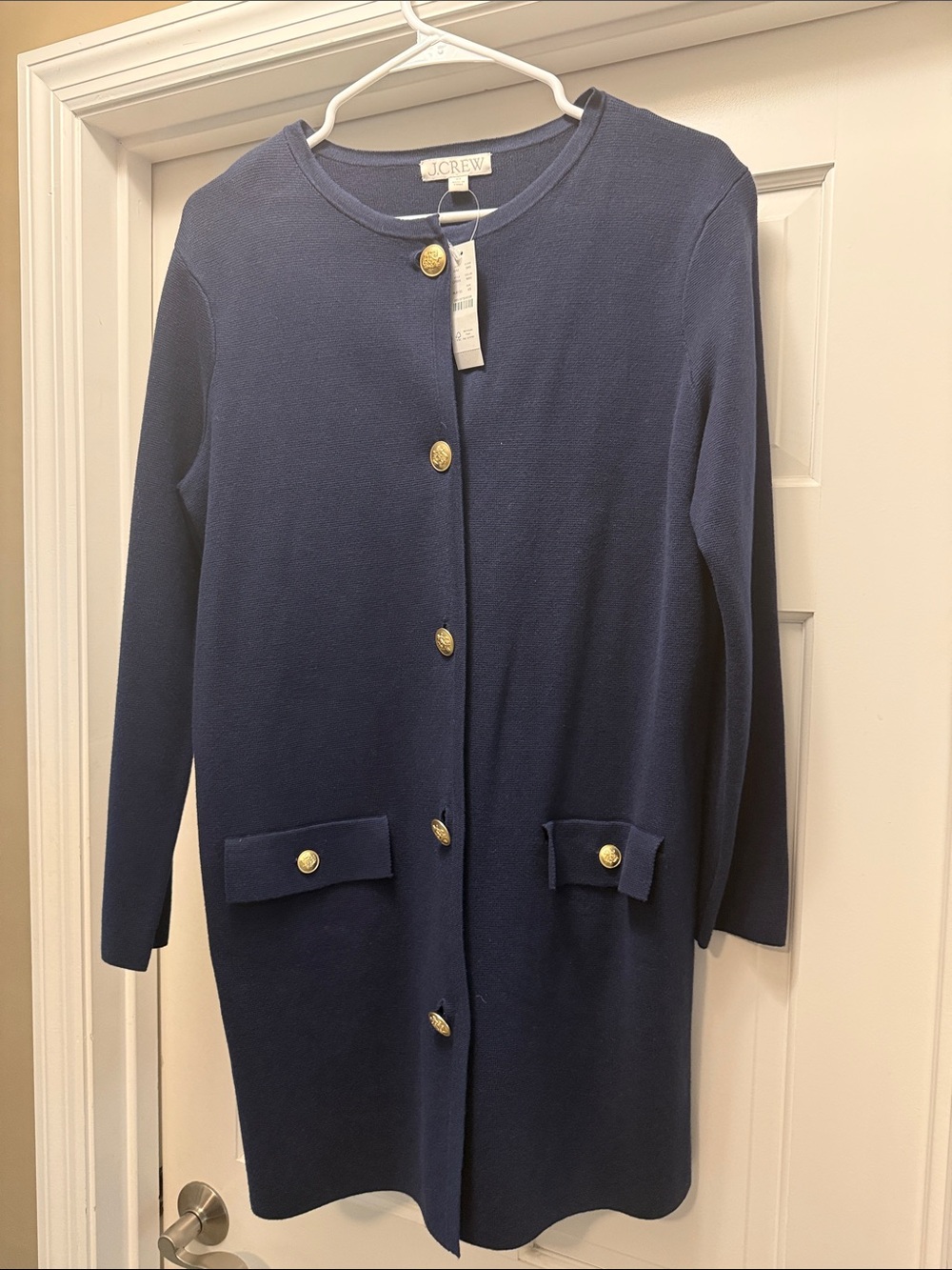 J. Crew Navy Long Sleeve Gold-Button Cardigan Sweater Coat/Jacket